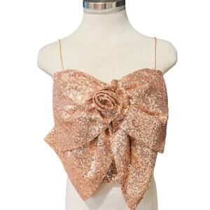 Sunday in Brooklyn Bow Front Top Rose Gold Sequins Size Small NWT